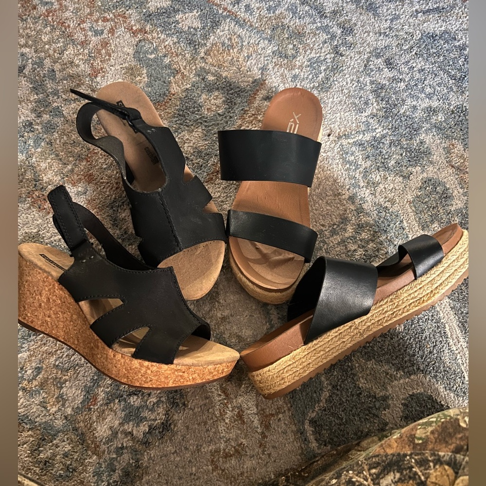 Clark’s and BBX Women's Black Strappy Platform Espadrille Sandals 2 pair
